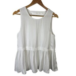L Love White Sleeveless Peplum Top V Neck Casual Blouse Size‎ S